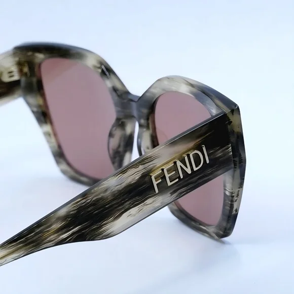 NEW AUTH FENDI FE40070I Havana Pattern Brown Pink lens Square sunglasses